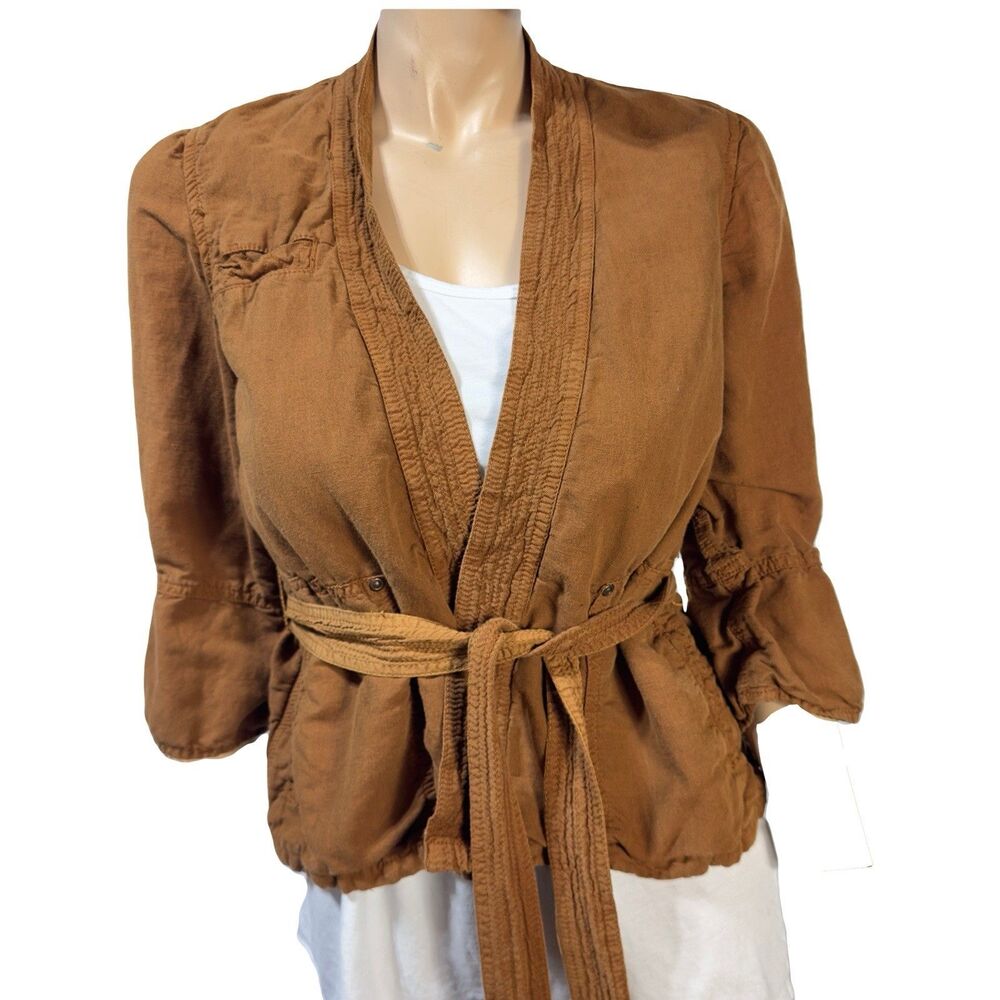 Anthropologie Hei Hei Linen Wrap Kimono Tan Honey Women’s XS P Petite Belted